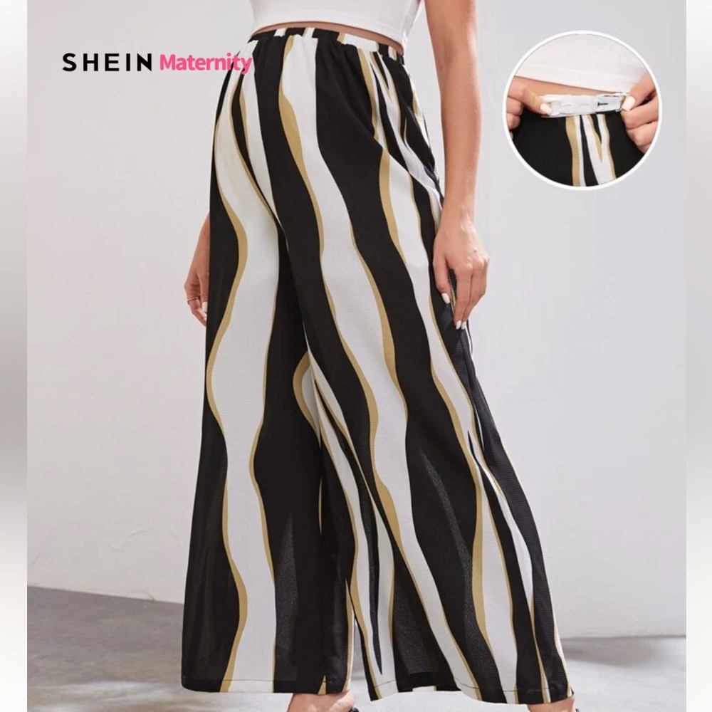 Stylish Maternity Black and White Wide-Leg Pants
